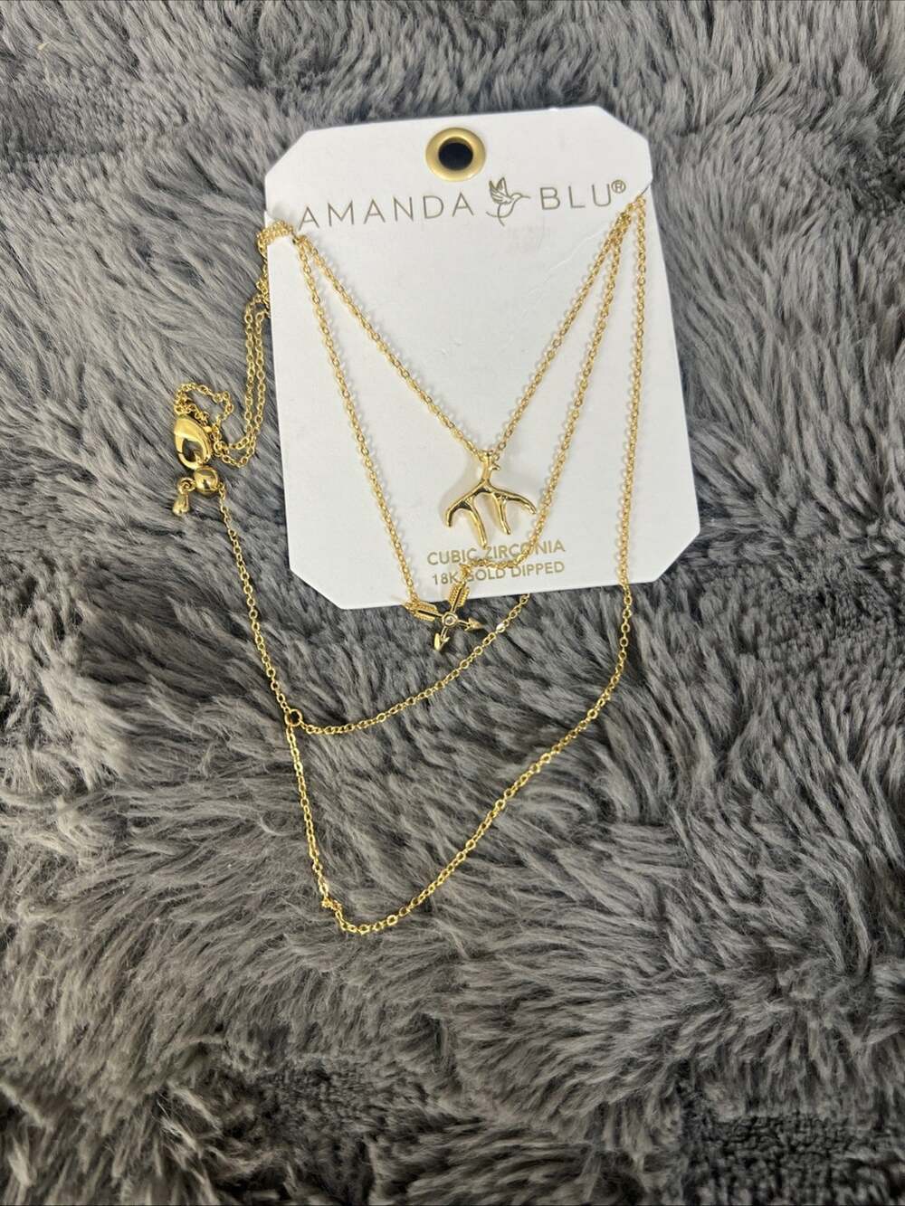 Amanda Blu Cubic Zirconia Layered Necklace Antler Arrow Gold Tone